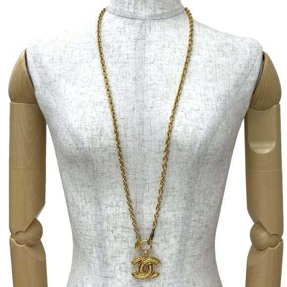 CHANEL Authentic Gold Logo Necklace